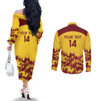 Custom West Indies Cricket Couples Matching Off The Shoulder Long Sleeve Dress and Long Sleeve Button Shirt Windies Newest Version