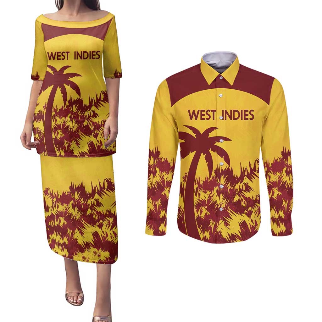 Custom West Indies Cricket Couples Matching Puletasi and Long Sleeve Button Shirt Windies Newest Version
