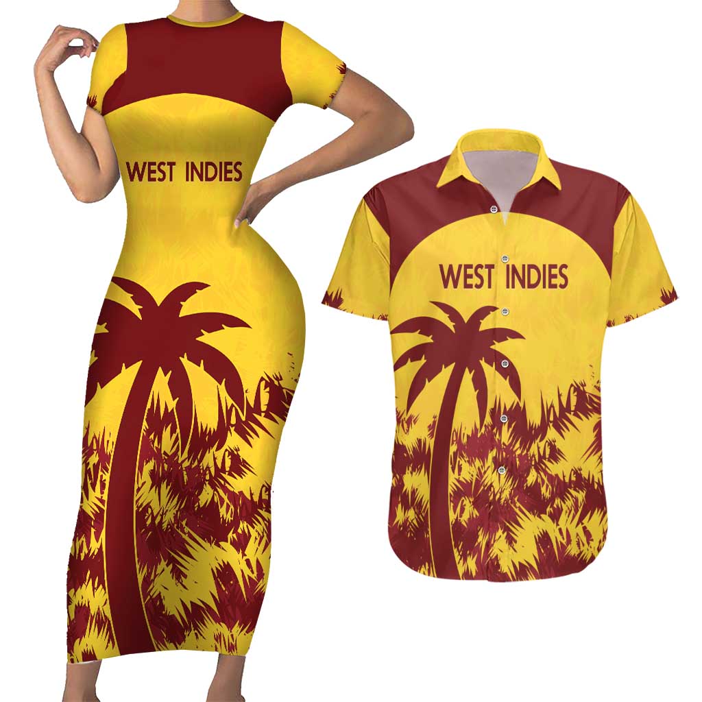 Custom West Indies Cricket Couples Matching Short Sleeve Bodycon Dress and Hawaiian Shirt Windies Newest Version