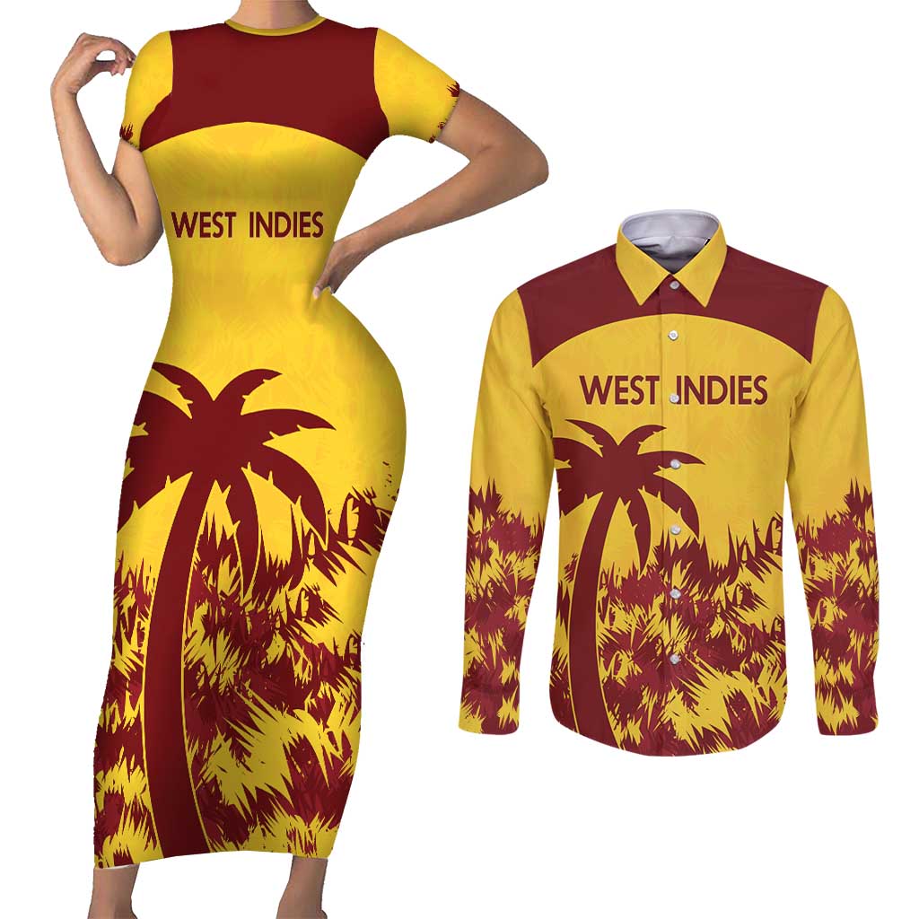 Custom West Indies Cricket Couples Matching Short Sleeve Bodycon Dress and Long Sleeve Button Shirt Windies Newest Version