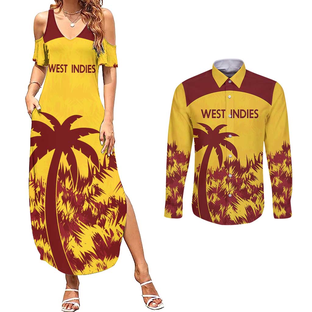 Custom West Indies Cricket Couples Matching Summer Maxi Dress and Long Sleeve Button Shirt Windies Newest Version