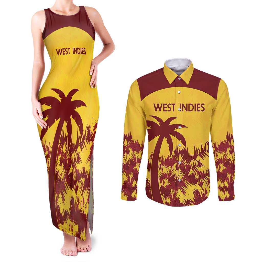 Custom West Indies Cricket Couples Matching Tank Maxi Dress and Long Sleeve Button Shirt Windies Newest Version