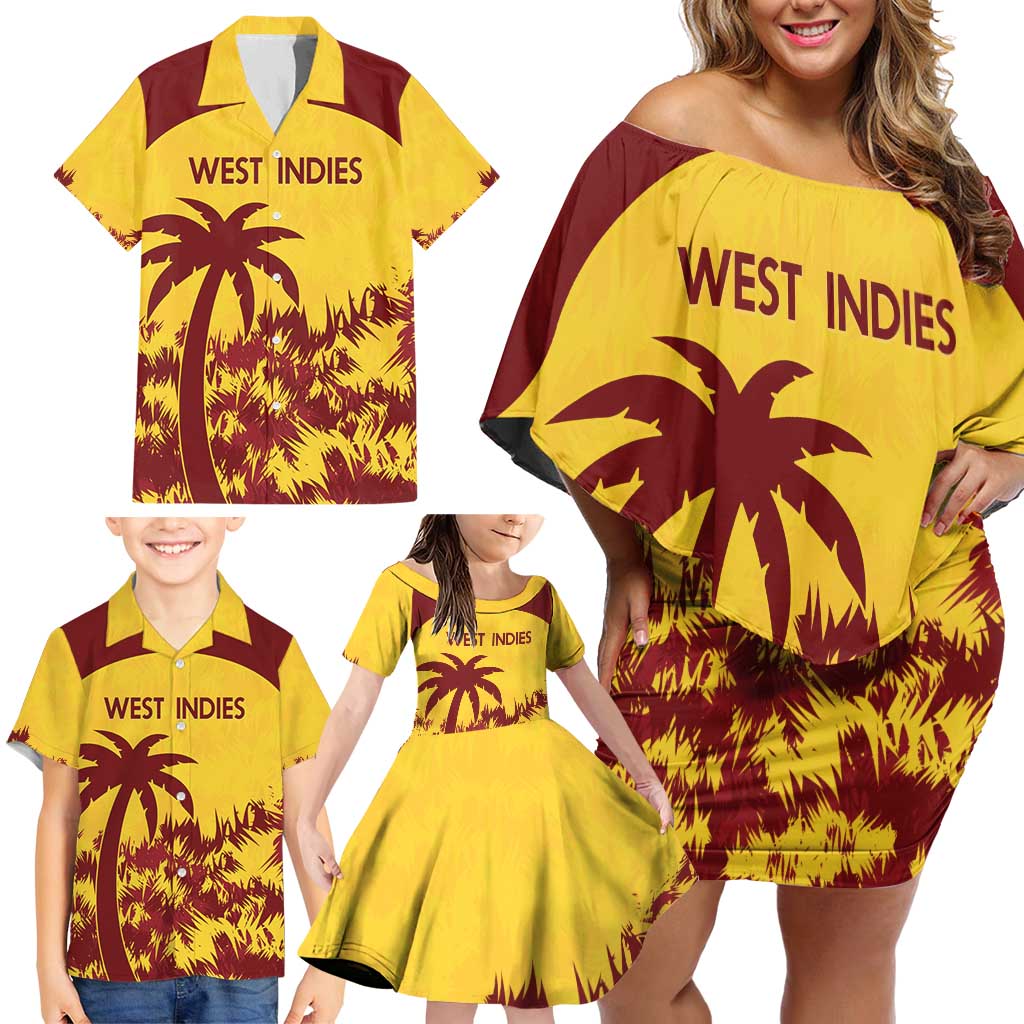 Custom West Indies Cricket Family Matching Off Shoulder Short Dress and Hawaiian Shirt Windies Newest Version LT14