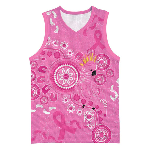 Pink Ribbon Australia Basketball Jersey Breast Cancer Awareness Aboriginal Cacatua leadbeateri - Aussie Hoodie