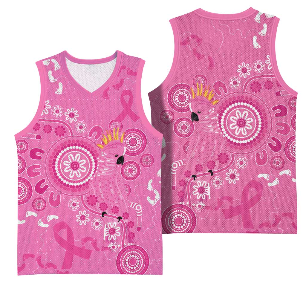 Pink Ribbon Australia Basketball Jersey Breast Cancer Awareness Aboriginal Cacatua leadbeateri - Aussie Hoodie