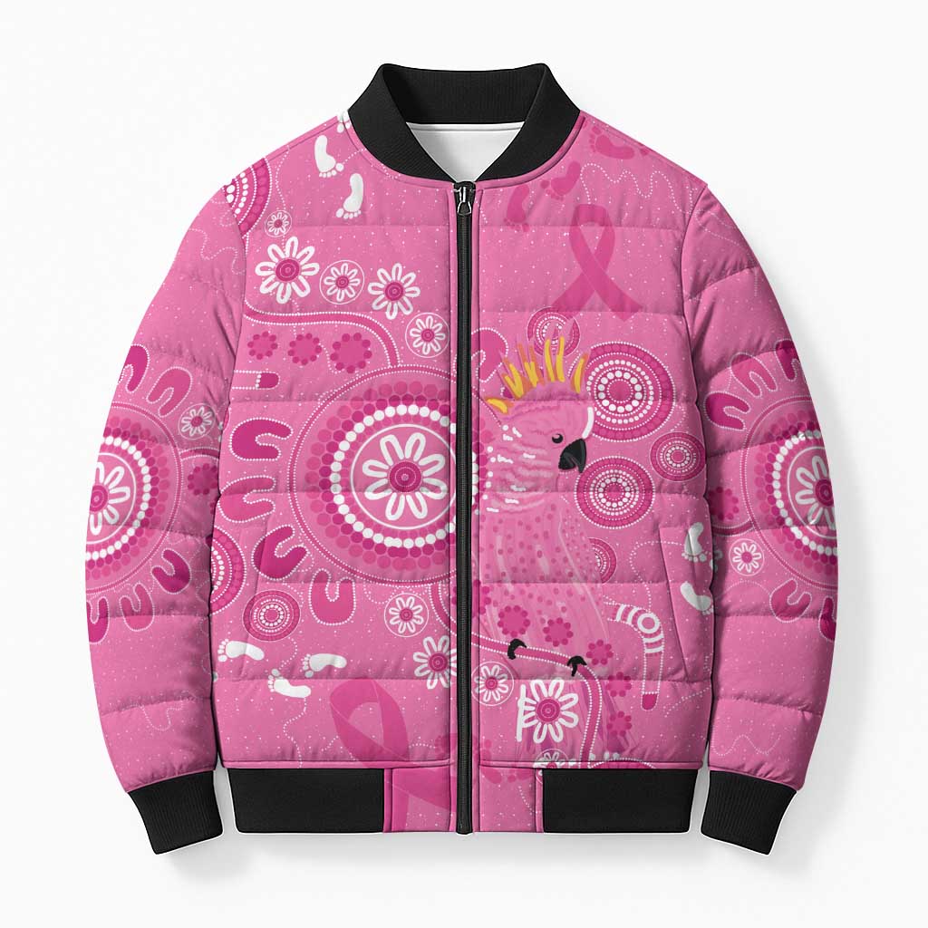 Pink Ribbon Australia Bomber Puffer Jacket Breast Cancer Awareness Aboriginal Cacatua leadbeateri - Aussie Hoodie