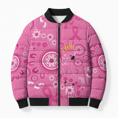 Pink Ribbon Australia Bomber Puffer Jacket Breast Cancer Awareness Aboriginal Cacatua leadbeateri - Aussie Hoodie