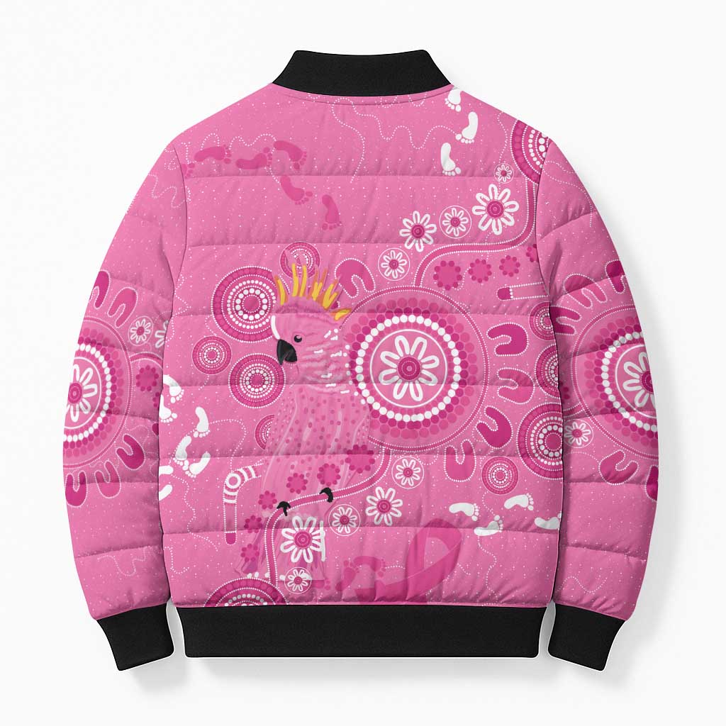 Pink Ribbon Australia Bomber Puffer Jacket Breast Cancer Awareness Aboriginal Cacatua leadbeateri - Aussie Hoodie