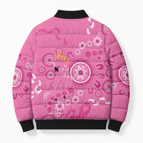 Pink Ribbon Australia Bomber Puffer Jacket Breast Cancer Awareness Aboriginal Cacatua leadbeateri - Aussie Hoodie