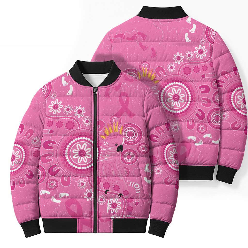 Pink Ribbon Australia Bomber Puffer Jacket Breast Cancer Awareness Aboriginal Cacatua leadbeateri - Aussie Hoodie