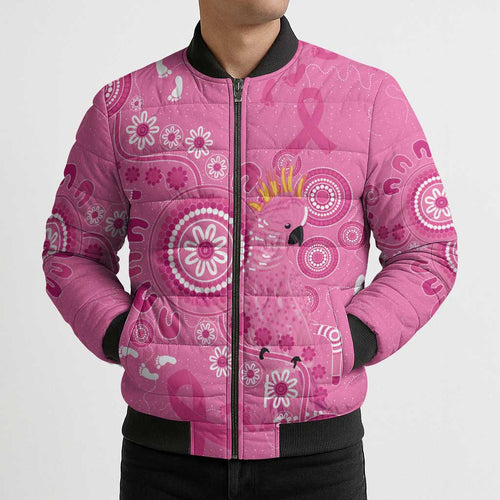 Pink Ribbon Australia Bomber Puffer Jacket Breast Cancer Awareness Aboriginal Cacatua leadbeateri - Aussie Hoodie