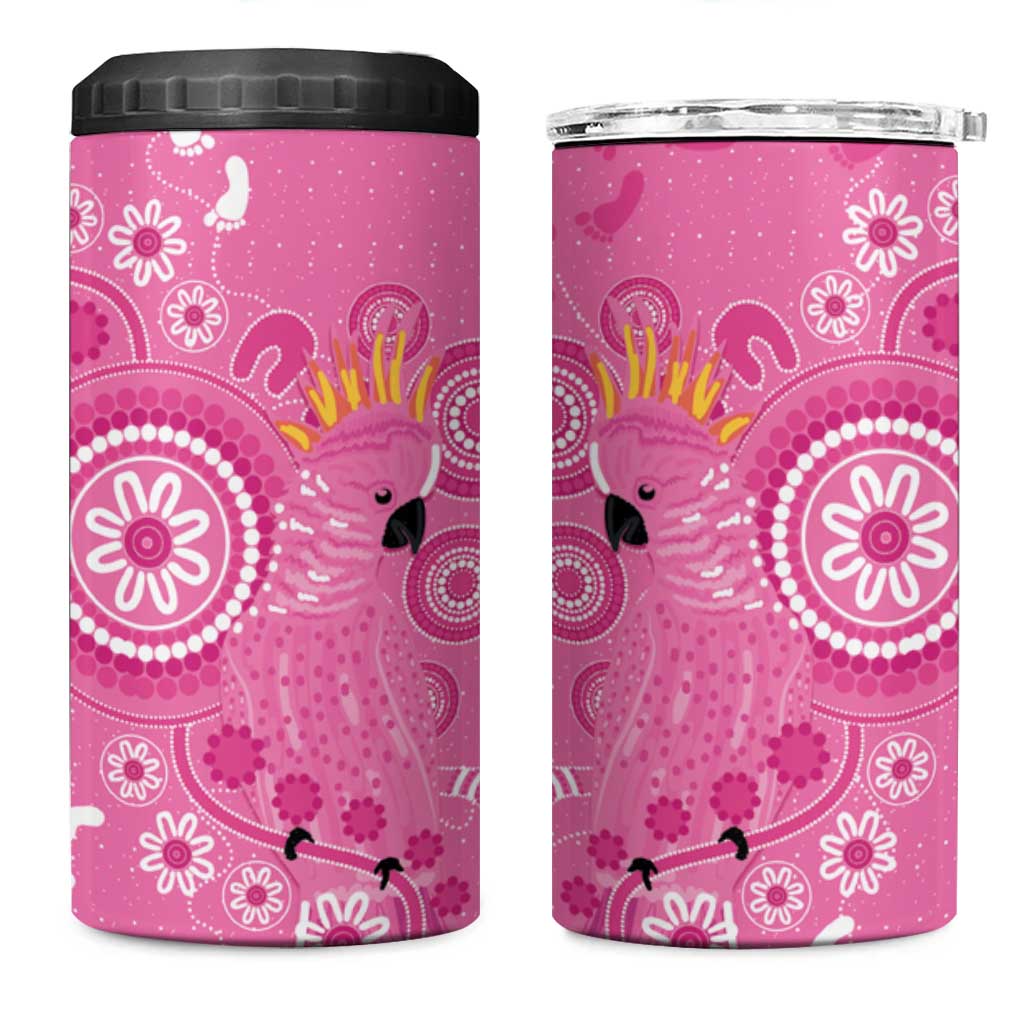 Pink Ribbon Australia 4 in 1 Can Cooler Tumbler Breast Cancer Awareness Aboriginal Cacatua leadbeateri - Aussie Hoodie