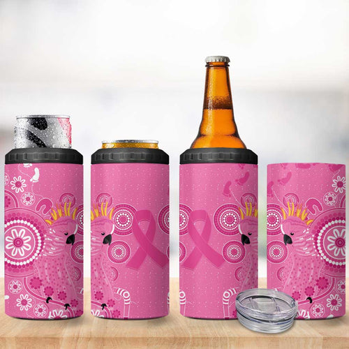 Pink Ribbon Australia 4 in 1 Can Cooler Tumbler Breast Cancer Awareness Aboriginal Cacatua leadbeateri - Aussie Hoodie