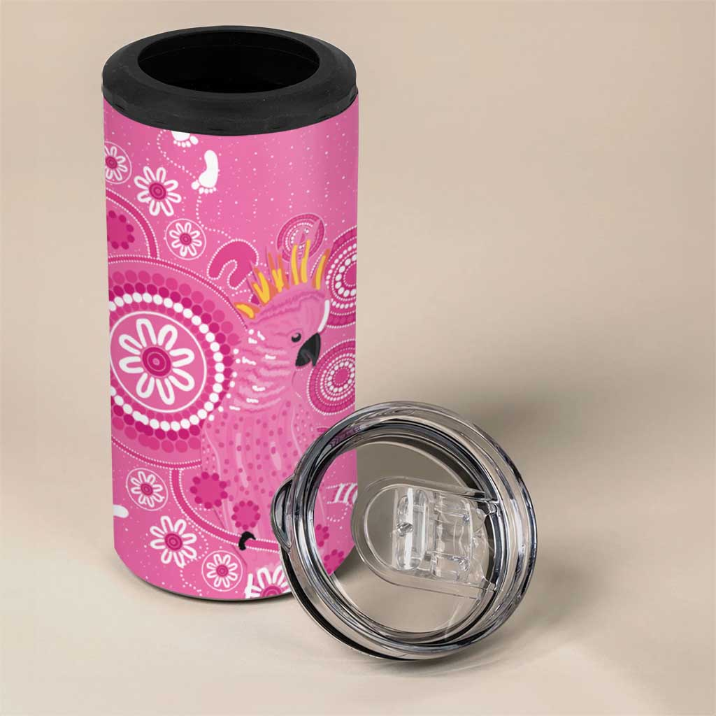 Pink Ribbon Australia 4 in 1 Can Cooler Tumbler Breast Cancer Awareness Aboriginal Cacatua leadbeateri - Aussie Hoodie