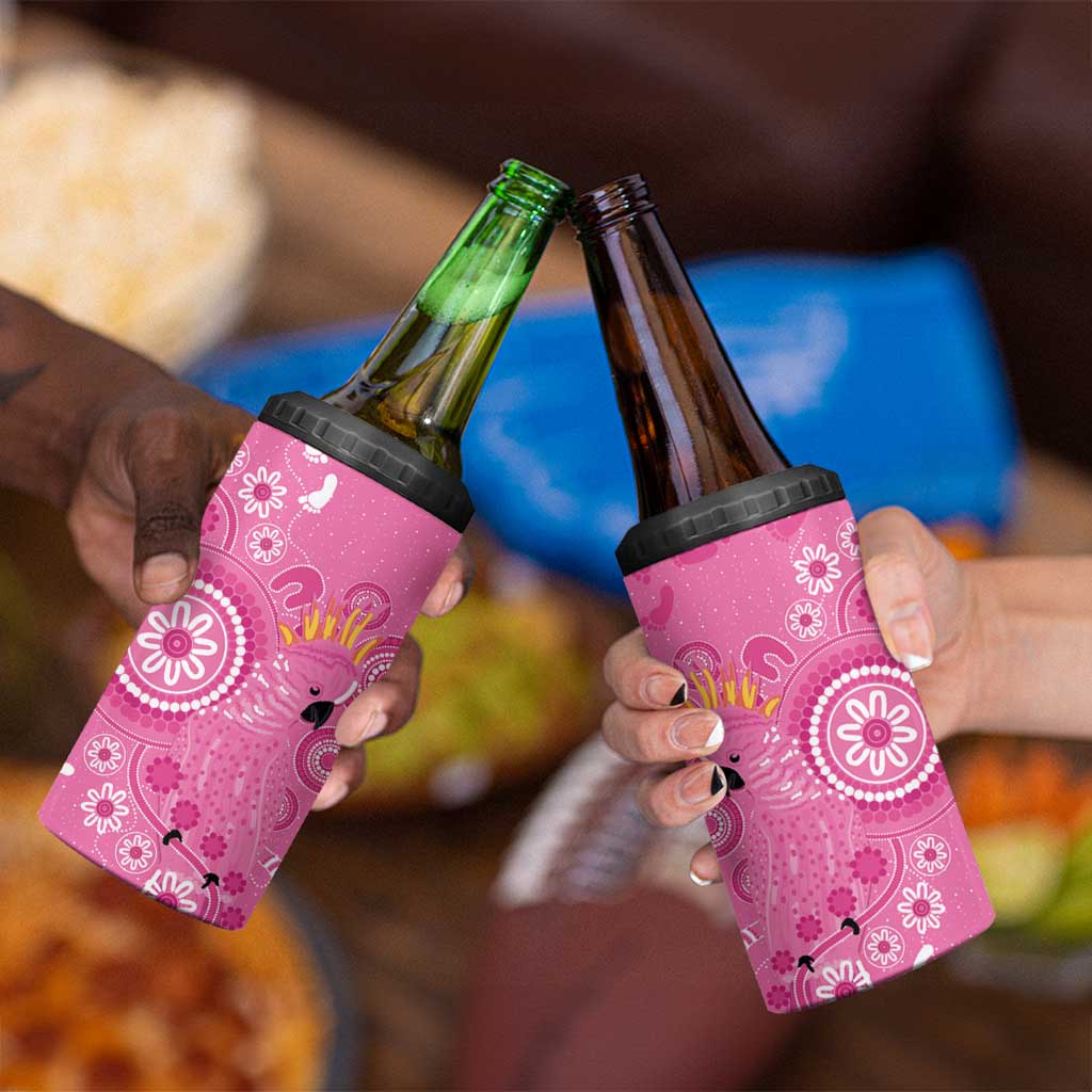 Pink Ribbon Australia 4 in 1 Can Cooler Tumbler Breast Cancer Awareness Aboriginal Cacatua leadbeateri - Aussie Hoodie