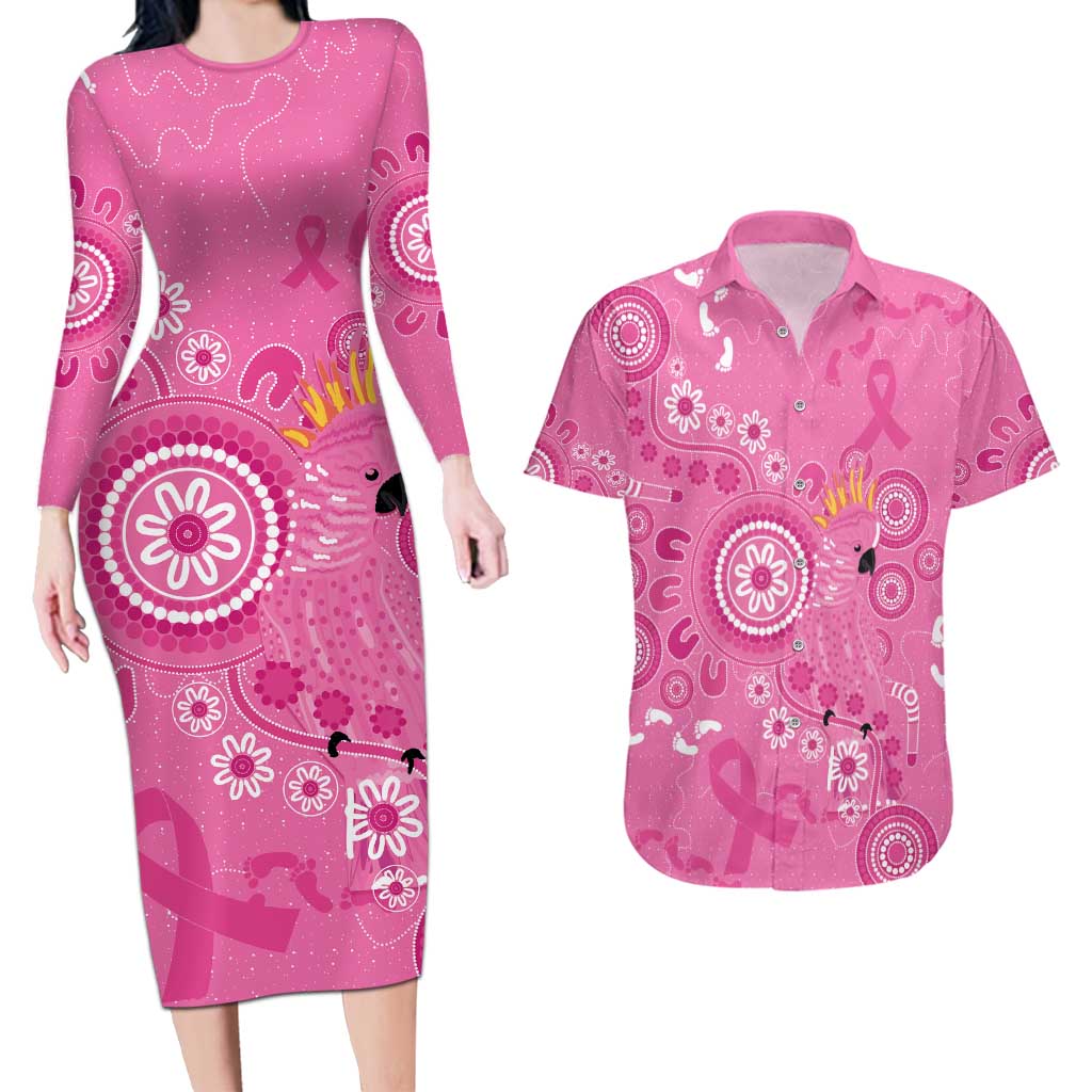 Pink Ribbon Australia Couples Matching Long Sleeve Bodycon Dress and Hawaiian Shirt Breast Cancer Awareness Aboriginal Cacatua leadbeateri - Aussie Hoodie