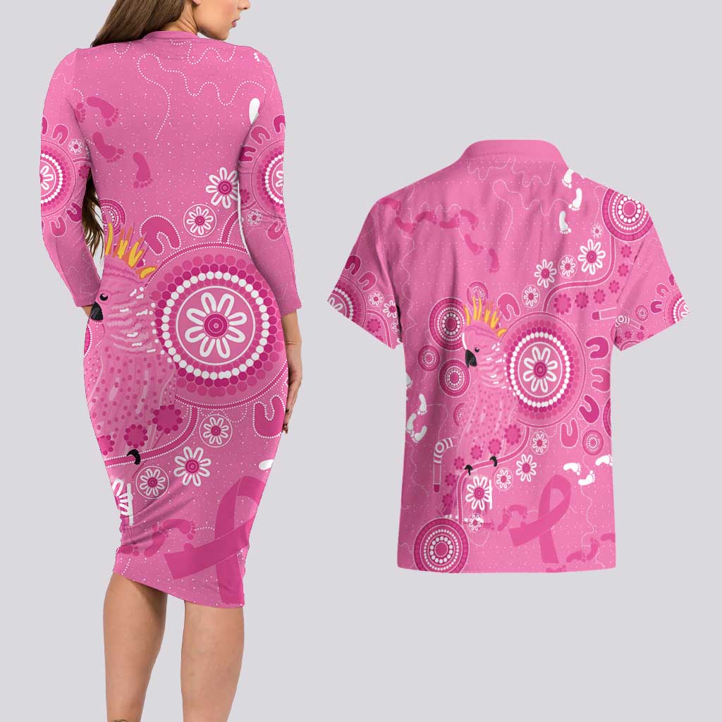 Pink Ribbon Australia Couples Matching Long Sleeve Bodycon Dress and Hawaiian Shirt Breast Cancer Awareness Aboriginal Cacatua leadbeateri - Aussie Hoodie