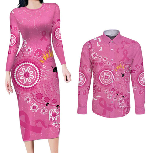 Pink Ribbon Australia Couples Matching Long Sleeve Bodycon Dress and Long Sleeve Button Shirt Breast Cancer Awareness Aboriginal Cacatua leadbeateri - Aussie Hoodie