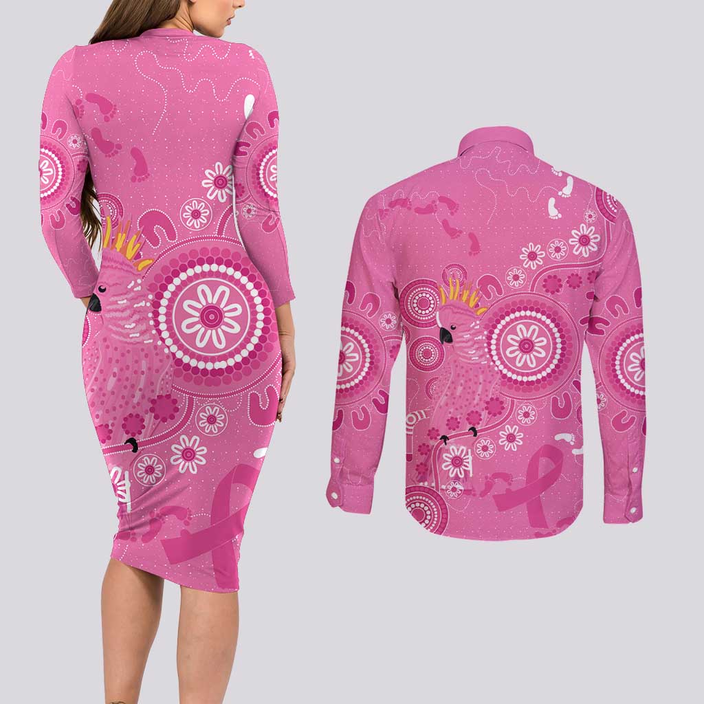 Pink Ribbon Australia Couples Matching Long Sleeve Bodycon Dress and Long Sleeve Button Shirt Breast Cancer Awareness Aboriginal Cacatua leadbeateri - Aussie Hoodie