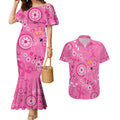 Pink Ribbon Australia Couples Matching Mermaid Dress and Hawaiian Shirt Breast Cancer Awareness Aboriginal Cacatua leadbeateri - Aussie Hoodie