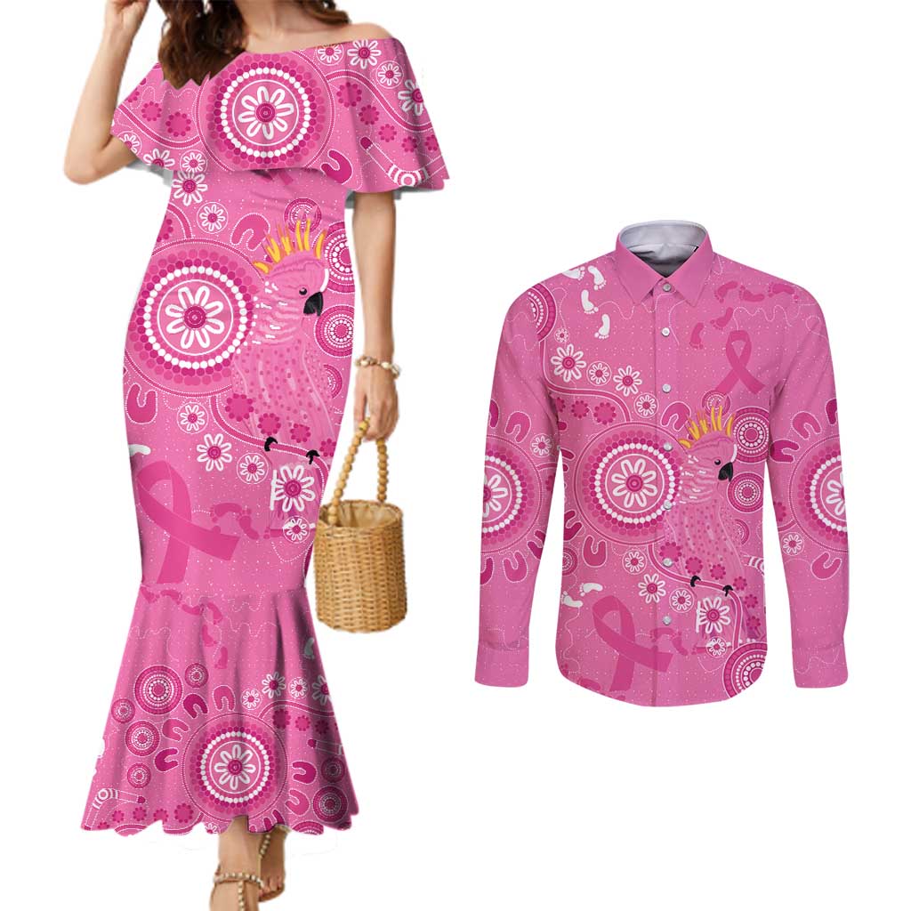 Pink Ribbon Australia Couples Matching Mermaid Dress and Long Sleeve Button Shirt Breast Cancer Awareness Aboriginal Cacatua leadbeateri - Aussie Hoodie
