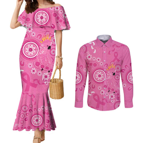 Pink Ribbon Australia Couples Matching Mermaid Dress and Long Sleeve Button Shirt Breast Cancer Awareness Aboriginal Cacatua leadbeateri - Aussie Hoodie