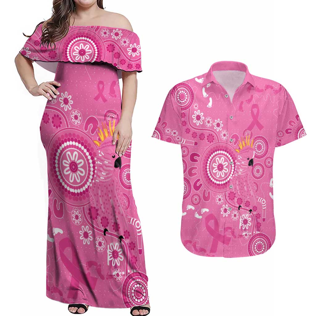 Pink Ribbon Australia Couples Matching Off Shoulder Maxi Dress and Hawaiian Shirt Breast Cancer Awareness Aboriginal Cacatua leadbeateri - Aussie Hoodie