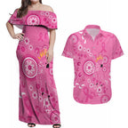 Pink Ribbon Australia Couples Matching Off Shoulder Maxi Dress and Hawaiian Shirt Breast Cancer Awareness Aboriginal Cacatua leadbeateri - Aussie Hoodie