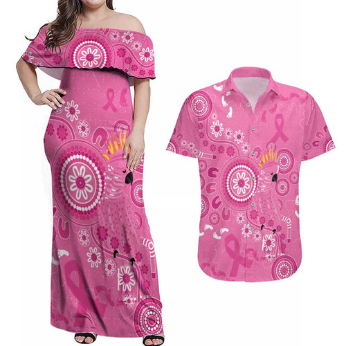 Pink Ribbon Australia Couples Matching Off Shoulder Maxi Dress and Hawaiian Shirt Breast Cancer Awareness Aboriginal Cacatua leadbeateri - Aussie Hoodie