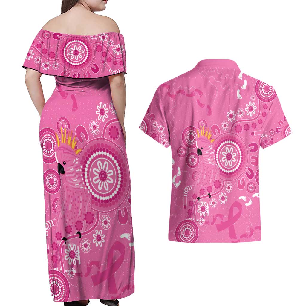 Pink Ribbon Australia Couples Matching Off Shoulder Maxi Dress and Hawaiian Shirt Breast Cancer Awareness Aboriginal Cacatua leadbeateri - Aussie Hoodie