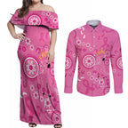Pink Ribbon Australia Couples Matching Off Shoulder Maxi Dress and Long Sleeve Button Shirt Breast Cancer Awareness Aboriginal Cacatua leadbeateri - Aussie Hoodie