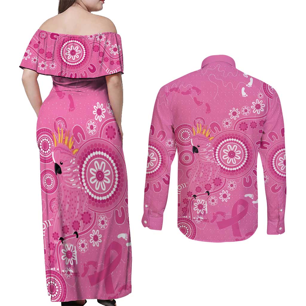 Pink Ribbon Australia Couples Matching Off Shoulder Maxi Dress and Long Sleeve Button Shirt Breast Cancer Awareness Aboriginal Cacatua leadbeateri - Aussie Hoodie