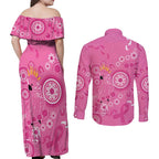 Pink Ribbon Australia Couples Matching Off Shoulder Maxi Dress and Long Sleeve Button Shirt Breast Cancer Awareness Aboriginal Cacatua leadbeateri - Aussie Hoodie
