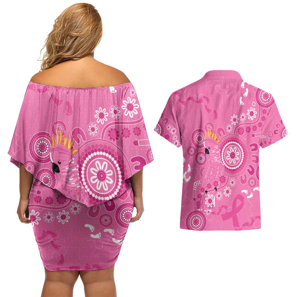 Pink Ribbon Australia Couples Matching Off Shoulder Short Dress and Hawaiian Shirt Breast Cancer Awareness Aboriginal Cacatua leadbeateri - Aussie Hoodie