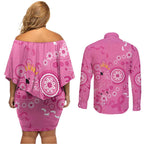 Pink Ribbon Australia Couples Matching Off Shoulder Short Dress and Long Sleeve Button Shirt Breast Cancer Awareness Aboriginal Cacatua leadbeateri - Aussie Hoodie