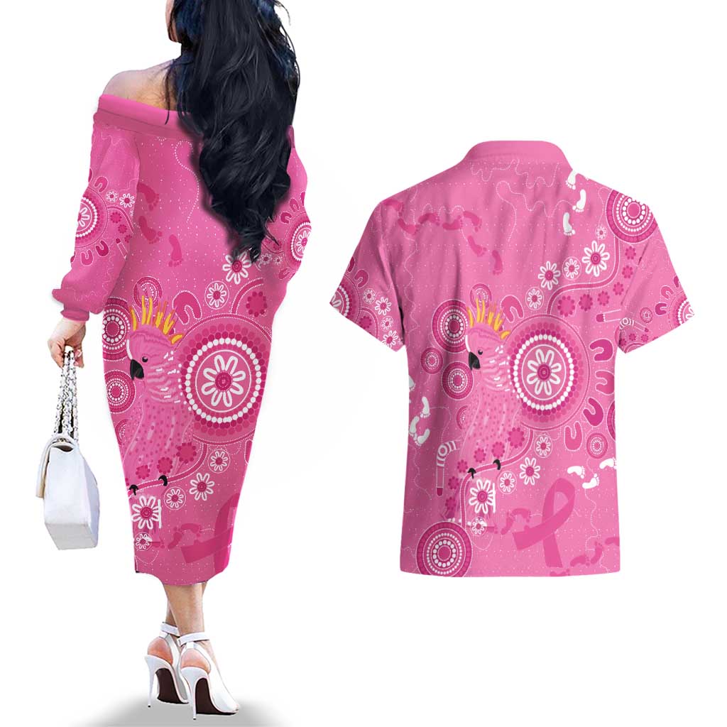 Pink Ribbon Australia Couples Matching Off The Shoulder Long Sleeve Dress and Hawaiian Shirt Breast Cancer Awareness Aboriginal Cacatua leadbeateri - Aussie Hoodie