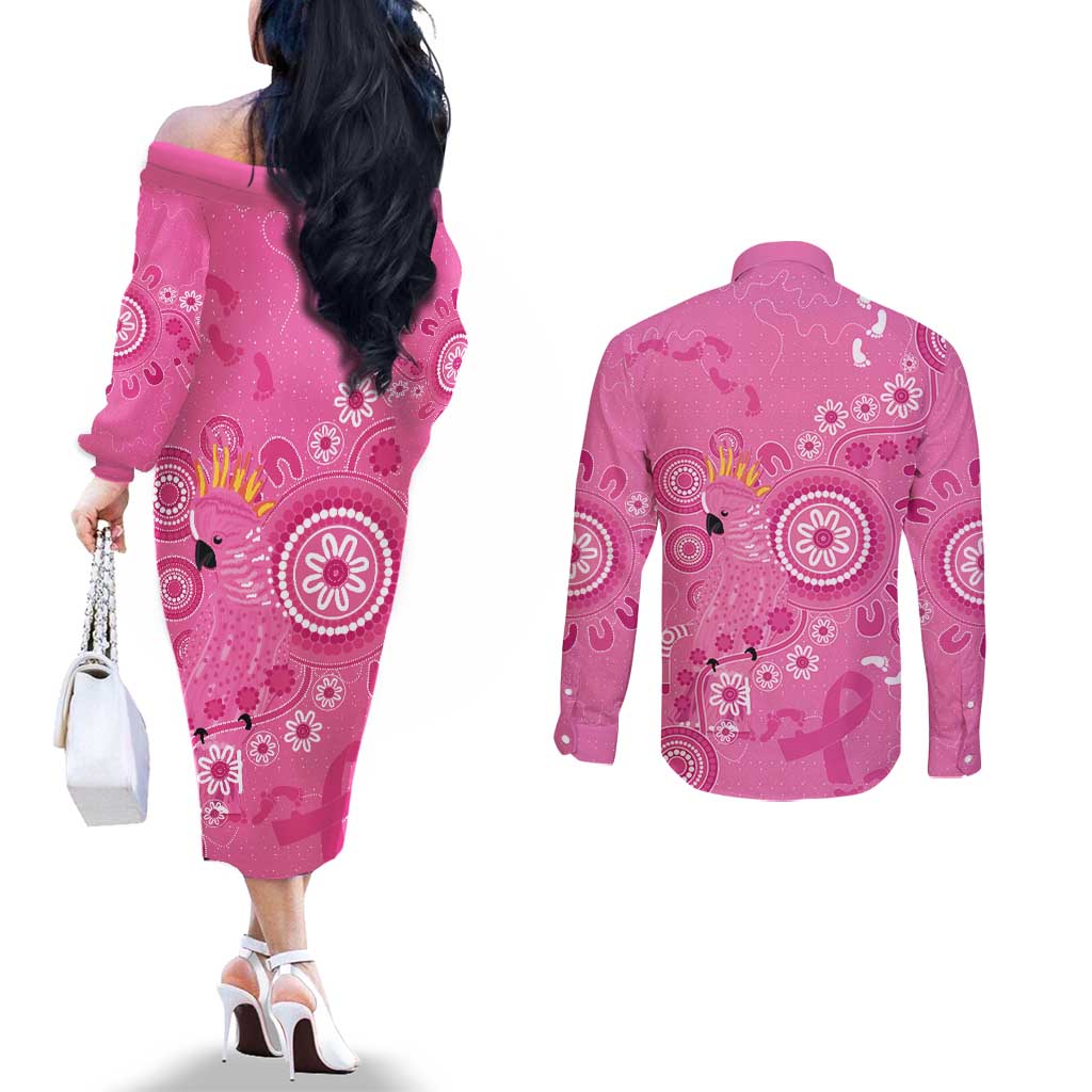 Pink Ribbon Australia Couples Matching Off The Shoulder Long Sleeve Dress and Long Sleeve Button Shirt Breast Cancer Awareness Aboriginal Cacatua leadbeateri - Aussie Hoodie