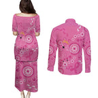 Pink Ribbon Australia Couples Matching Puletasi and Long Sleeve Button Shirt Breast Cancer Awareness Aboriginal Cacatua leadbeateri - Aussie Hoodie
