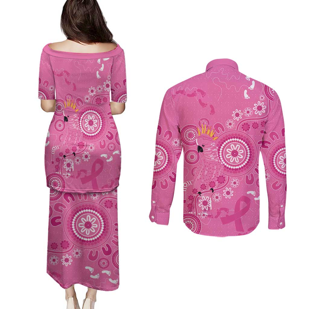 Pink Ribbon Australia Couples Matching Puletasi and Long Sleeve Button Shirt Breast Cancer Awareness Aboriginal Cacatua leadbeateri - Aussie Hoodie
