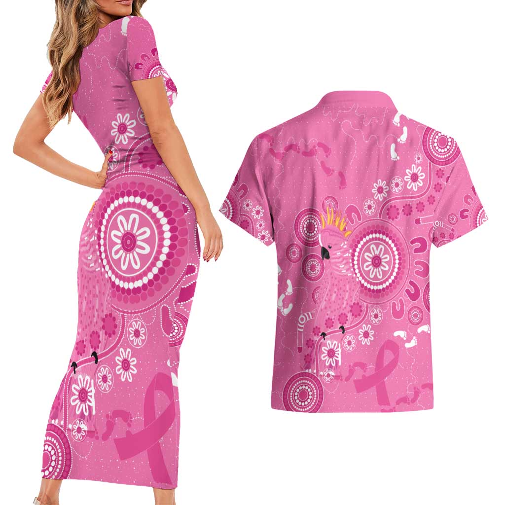 Pink Ribbon Australia Couples Matching Short Sleeve Bodycon Dress and Hawaiian Shirt Breast Cancer Awareness Aboriginal Cacatua leadbeateri - Aussie Hoodie