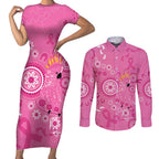 Pink Ribbon Australia Couples Matching Short Sleeve Bodycon Dress and Long Sleeve Button Shirt Breast Cancer Awareness Aboriginal Cacatua leadbeateri - Aussie Hoodie