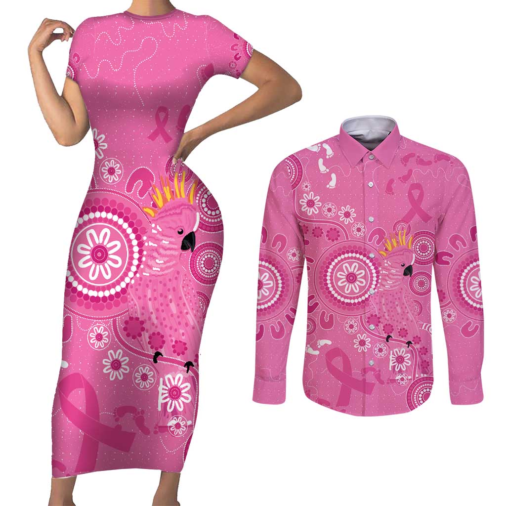 Pink Ribbon Australia Couples Matching Short Sleeve Bodycon Dress and Long Sleeve Button Shirt Breast Cancer Awareness Aboriginal Cacatua leadbeateri - Aussie Hoodie