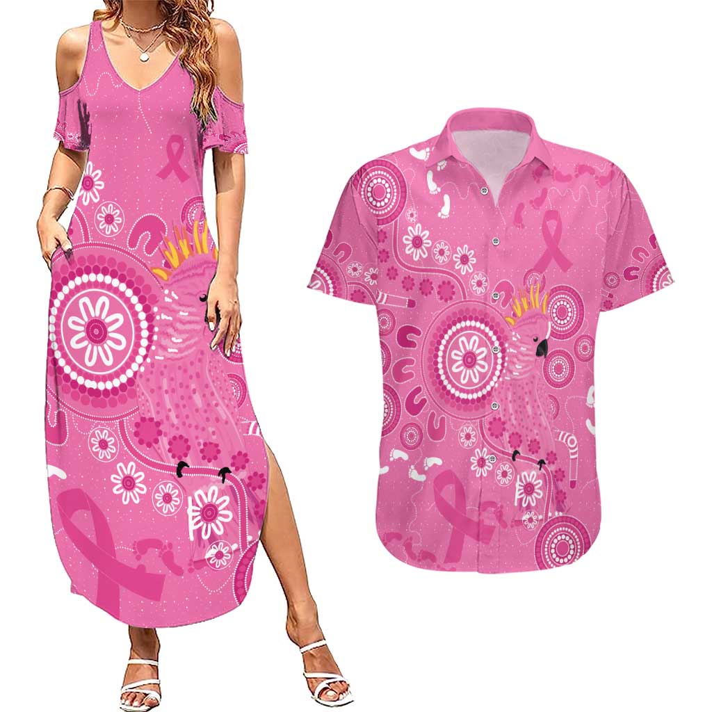 Pink Ribbon Australia Couples Matching Summer Maxi Dress and Hawaiian Shirt Breast Cancer Awareness Aboriginal Cacatua leadbeateri - Aussie Hoodie