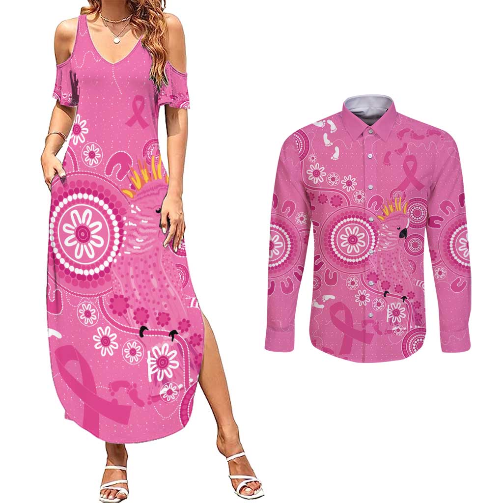 Pink Ribbon Australia Couples Matching Summer Maxi Dress and Long Sleeve Button Shirt Breast Cancer Awareness Aboriginal Cacatua leadbeateri - Aussie Hoodie