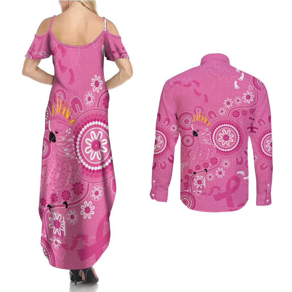 Pink Ribbon Australia Couples Matching Summer Maxi Dress and Long Sleeve Button Shirt Breast Cancer Awareness Aboriginal Cacatua leadbeateri - Aussie Hoodie
