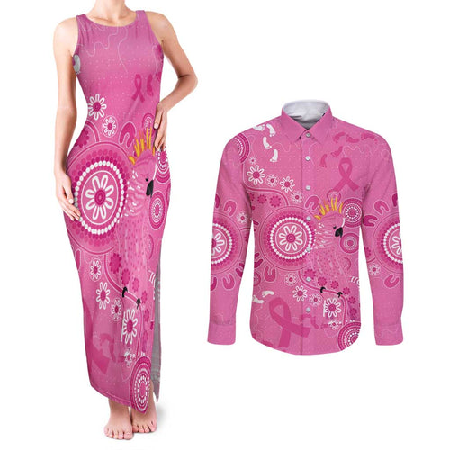 Pink Ribbon Australia Couples Matching Tank Maxi Dress and Long Sleeve Button Shirt Breast Cancer Awareness Aboriginal Cacatua leadbeateri - Aussie Hoodie