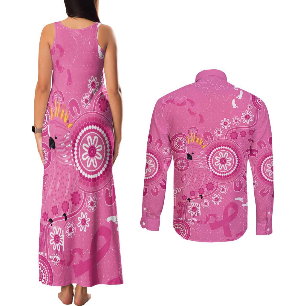 Pink Ribbon Australia Couples Matching Tank Maxi Dress and Long Sleeve Button Shirt Breast Cancer Awareness Aboriginal Cacatua leadbeateri - Aussie Hoodie