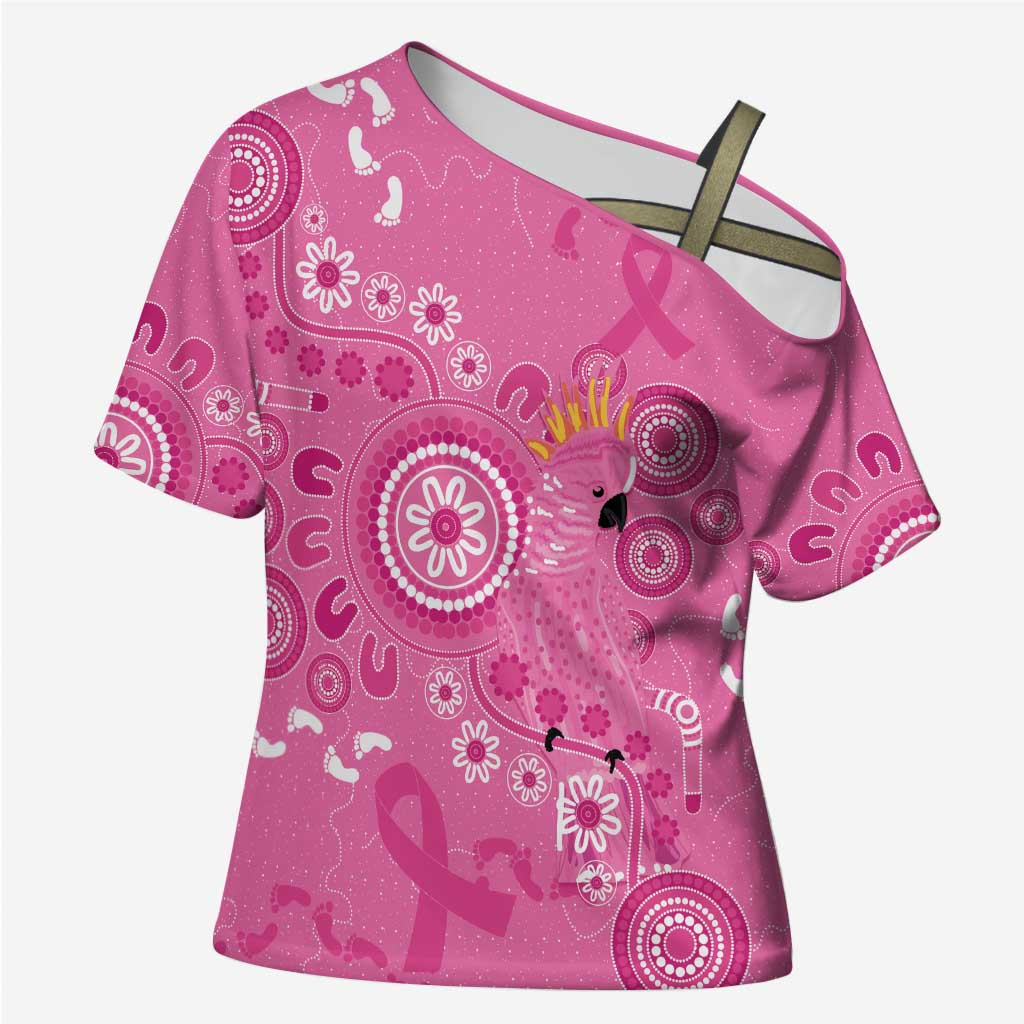 Pink Ribbon Australia Cross Shoulder Shirt Breast Cancer Awareness Aboriginal Cacatua leadbeateri - Aussie Hoodie