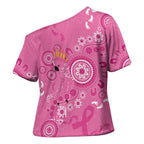 Pink Ribbon Australia Cross Shoulder Shirt Breast Cancer Awareness Aboriginal Cacatua leadbeateri - Aussie Hoodie