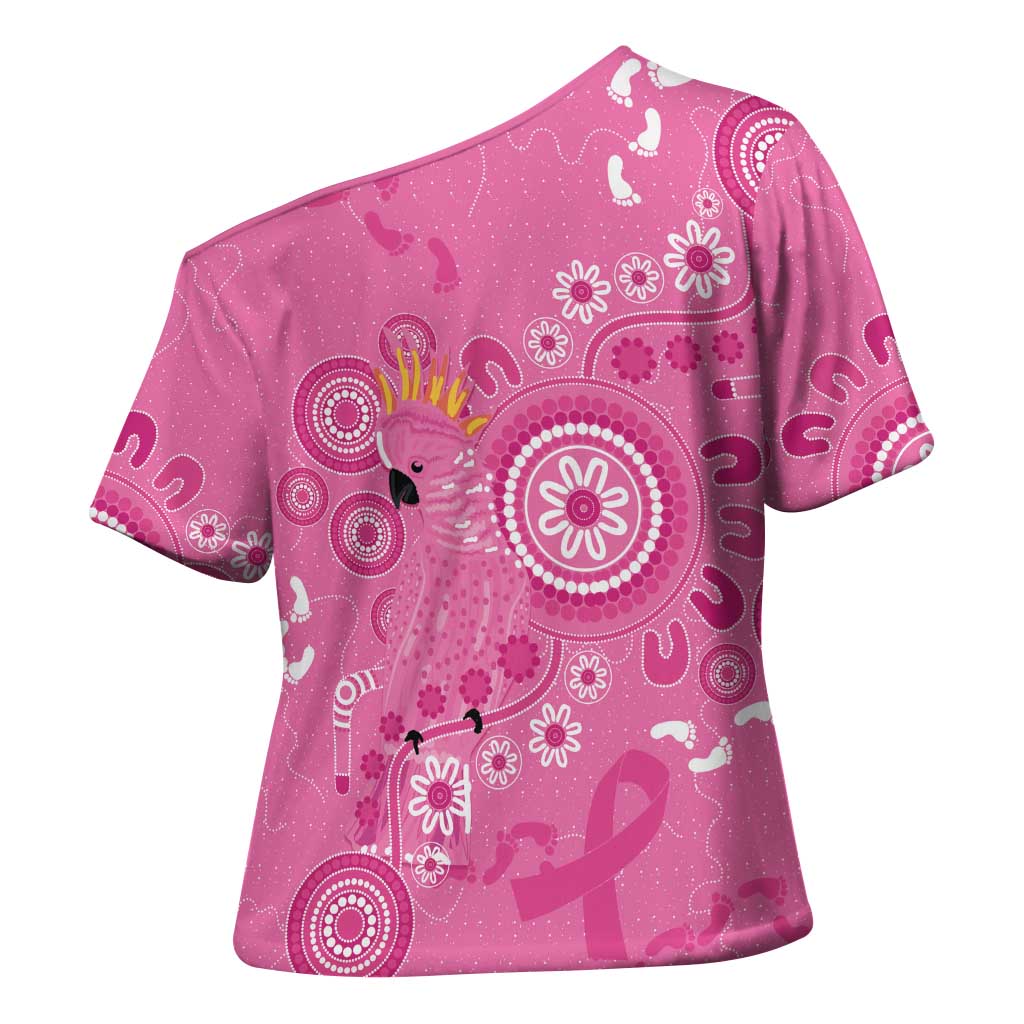 Pink Ribbon Australia Cross Shoulder Shirt Breast Cancer Awareness Aboriginal Cacatua leadbeateri - Aussie Hoodie